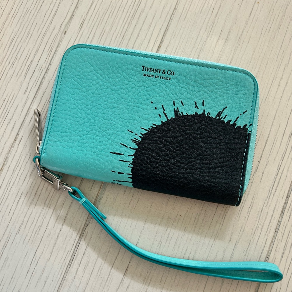 Tiffany & Co authentic Colorsplash Zip Wallet/clutch with black splash